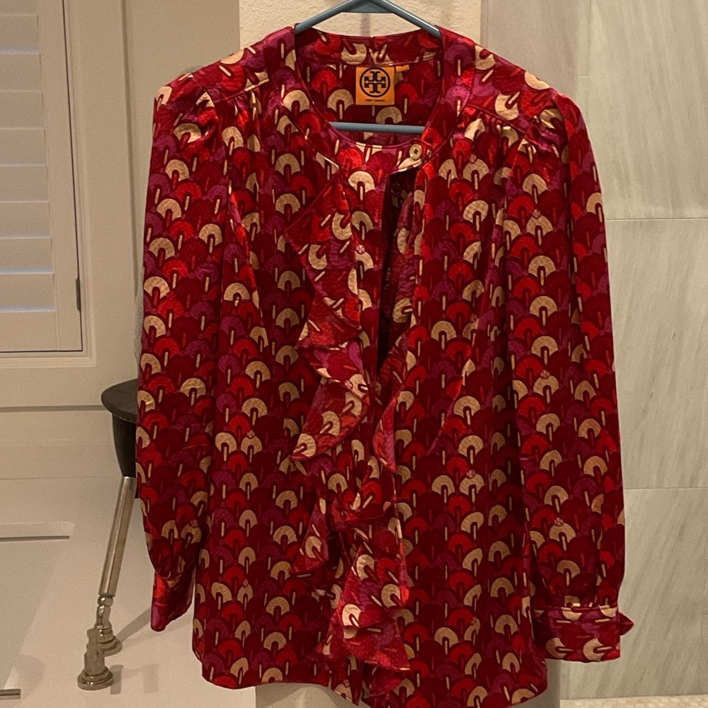 Tory Burch Vibrant Red and Gold Blouse